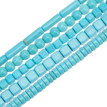 Olycraft 726 pièces turquoise perles turquoise perles rondes en vrac 5 styles plat rond cube disque pierres précieuses perles pour bracelets collier fabrication de bijoux G-OC0002-15-1
