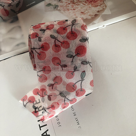 印刷されたオーガンジーリボン  蝶結びネクタイ用  ヘアバレッタアクセサリーを縫う  桜柄  2-3/8インチ（60mm）  約21.87ヤード（20m）/バッグ OHAR-PW0001-145B-1