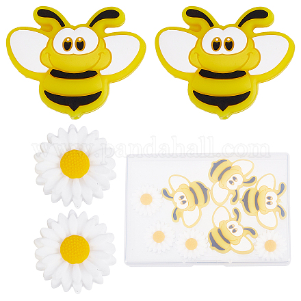 SUNNYCLUE 1 Box 10Pcs Silicone Beads Bees Sun Flower Loose Daisy Flowers Bead Bee Chunky Beads for Jewelry Making Center Drilled Spacer Bead Kaychain Lanyard Supplies Braided Bracelet Crafting SIL-SC0001-08-1