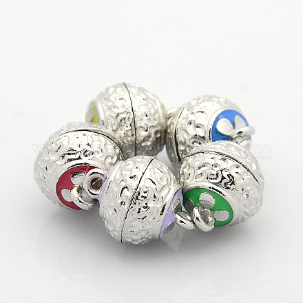 Round Platinum Plated Alloy Enamel Magnetic Clasps with Loops ENAM-P110-M-1
