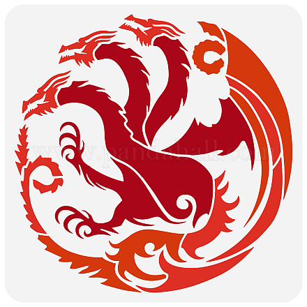 FINGERINSPIRE Dragon Painting Stencil 11.8x11.8inch Reusable Three Headed Dragon Drawing Template Wing Dragon Decoration Stencil Animal Stencil for Painting on Wood DIY-WH0391-0381-1