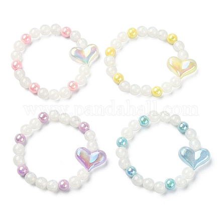 Bracciale elasticizzato con perline a forma di cuore in resina scintillante e acrilico per gioielli per bambini BJEW-JB09549-1