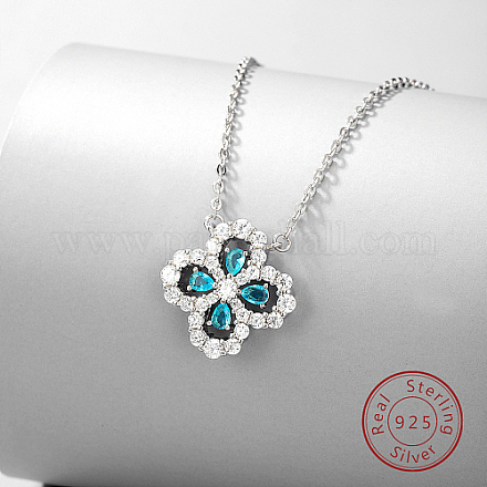 Rhodium Plated Sterling Silver Clover Pendant Necklaces KR5556-1