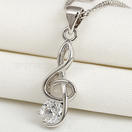 Musical Note Real Platinum Plated Brass Cubic Zirconia Pendants ZIRC-R014-09-1