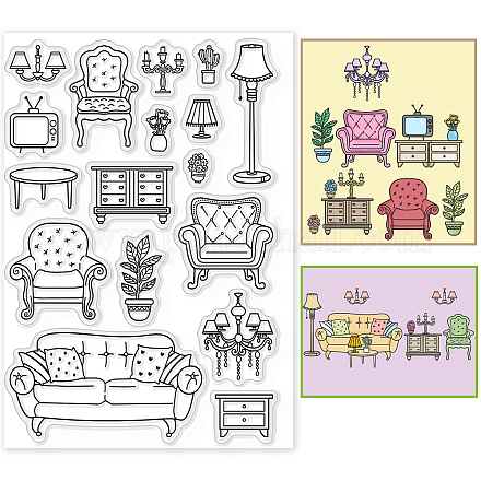 GLOBLELAND Furniture Clear Stamps Sofas Potted Plants Chandeliers Cabinets Silicone Clear Stamp Seals for Cards Making DIY Scrapbooking Photo Journal Album Decoration DIY-WH0167-57-0200-1