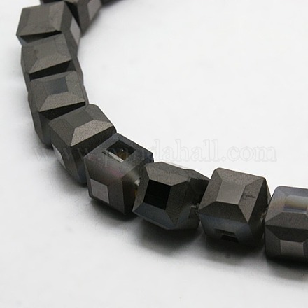 Half Plated Frosted Crystal Glass Cube Beads Strands EGLA-F022-D01-1