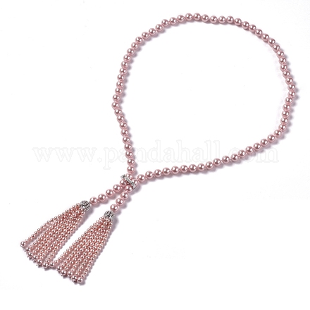 Electroplated Shell Beaded Tassel Necklaces NJEW-G329-03D-1
