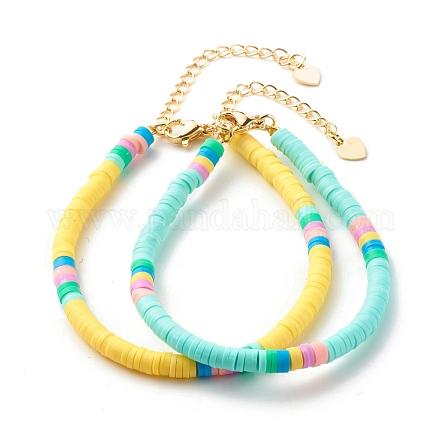 Handgefertigte Heishi-Perlenarmbänder aus Polymer-Ton mit kleinem Herzanhänger für Frauen BJEW-JB07428-1