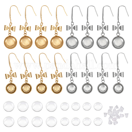 8 paires 4 styles bowknot dôme blanc avec boucles d'oreilles pendantes rondes plates EJEW-AB00005-1