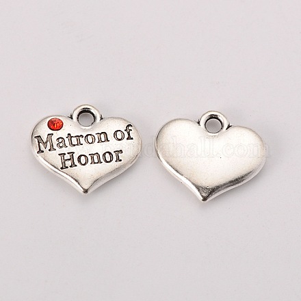 Wedding Theme Antique Silver Tone Tibetan Style Heart with Matron of Honor Rhinestone Charms TIBEP-N005-03D-1