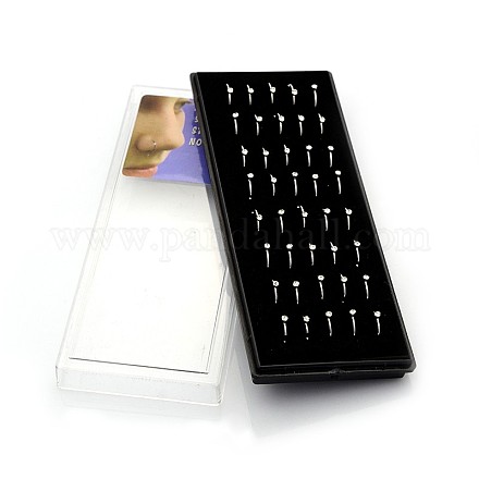 40Pcs 316L Surgical Stainless Steel Rhinestone Hoop Nose Rings AJEW-P001-05-1
