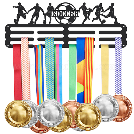 SUPERDANT Soccer Medal Display Rack Sport Medal Holder Wall Mount Ribbon Display Holder Rack Hanger Decor Iron Wall Mounted Hooks for 60+ Awards Sports Wall Hanging Athlete Gift for Boys and Men ODIS-WH0021-380-1