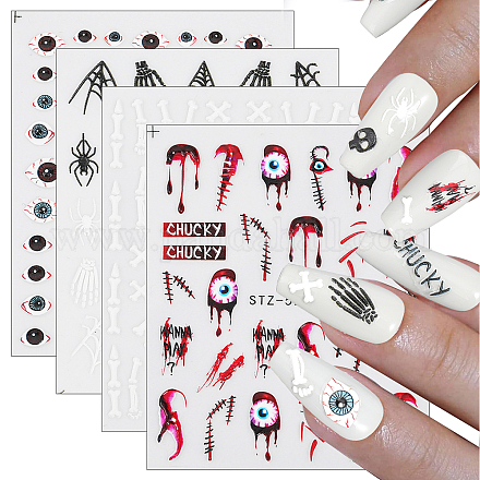 Olycraft 4 Sheets 4 Style Halloween Theme Nail Decals Stickers MRMJ-OC0003-58-1