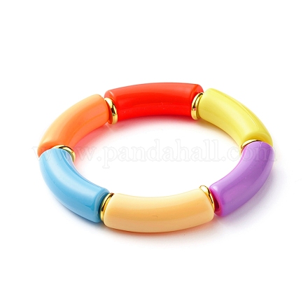 Chunky Curved Tube Acrylic Beads Stretch Bracelet for Girl Women BJEW-JB06684-02-1