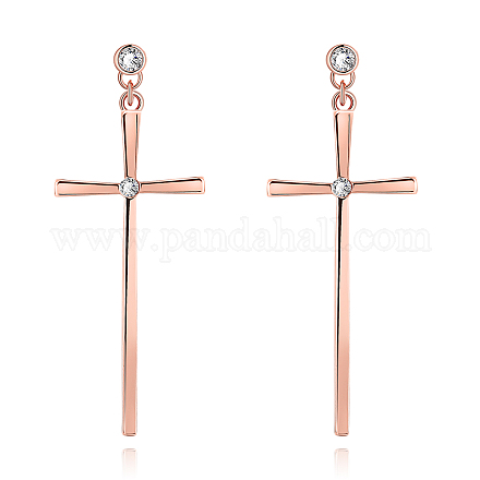 Orecchini semplice lega di stagno con strass ceco lunga croce per le donne EJEW-BB10545-RG-1