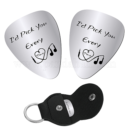 CREATCABIN 2pcs I'd Pick You Every Time Guitar Pick Music Gift Acoustic Electric Guitar Bass Rock Pick Accessories for Husband Boyfriend Son Father with PU Leather Keychain 1.26 x 0.86 Inch DIY-CN0001-83G-1