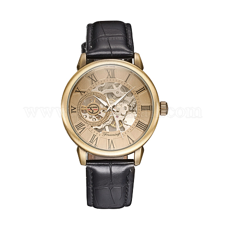 合金の腕時計ヘッド機械式時計  PU leartherコード時計バンド付き  アンティークブロンズ  254x20ミリメートル  ウオッチヘッド：48x45x13ミリメートル ：ウオッチフェス：35ミリメートル WACH-L044-01AB-1