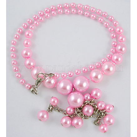 25inch Pink  Glass Pearl Necklace TBS029-1