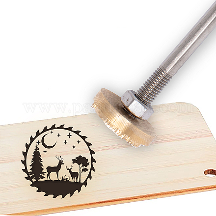 Superdant 30mm branding iron gear elks pattern bbq heat stamp con cabeza de latón y mango de madera herramientas y accesorios para asar a la parrilla para madera AJEW-WH0113-15-183-1