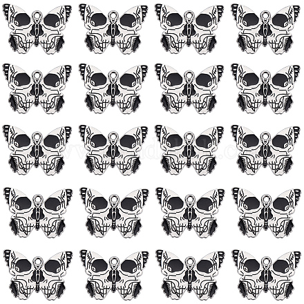 SUNNYCLUE 1 Box 20pcs Butterflies Charms Enamel Butterfly Skull Charm Gothic Coffin Halloween Black Insect Gothic Charms for