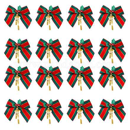 スーパーファインディング 40 個ポリエステルちょう結び  ギフトプルボウ  鉄線ツイストタイとベル付き  DIYギフトラップ装飾用  クリスマスパーティーの装飾  ファイヤーブリック  68~76x69x8mm DIY-FH0005-63-1