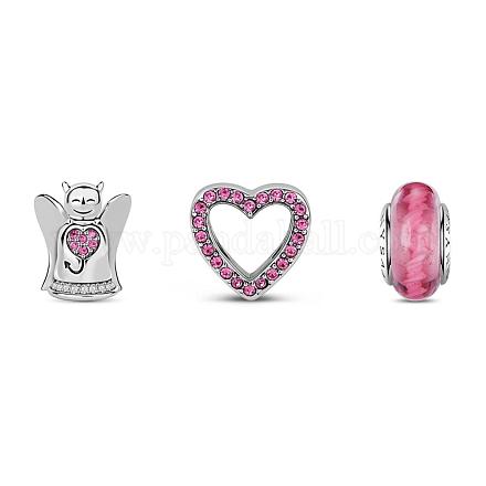 Set di angoli d'amore rosa tinysand con perline europee in argento sterling e zirconi cubici TS-Cset-071-1