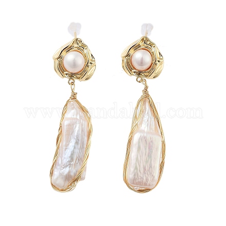Orecchini pendenti con perle naturali EJEW-P256-20G-1