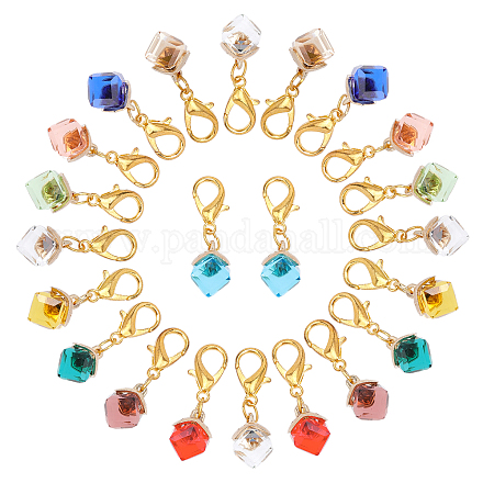 CHGCRAFT 22Pcs Cubic Crystal Charms Cube Glass Pendant Decoration Lobster Clasp Charms for Jewelry Making Necklace Earring Accessory HJEW-CA0001-34-1