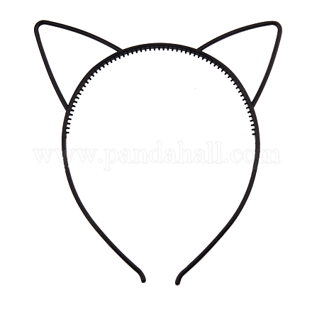 かわいい猫の耳のプラスチック製のヘアバンド  女の子のためのヘアアクセサリー  ブラック  165x145x6mm OHAR-PW0001-164J-1