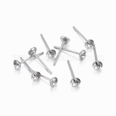 304 Stainless Steel Post Stud Earring Settings For Half Drilled Beads STAS-H376-93-1