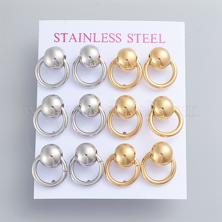 304 Stainless Steel Dangle Stud Earrings EJEW-F246-01GP-1