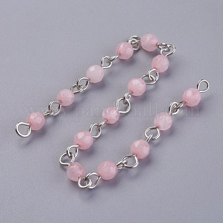 Cadenas hechas a mano de cuentas naturales de cuarzo rosa AJEW-JB00454-03-1