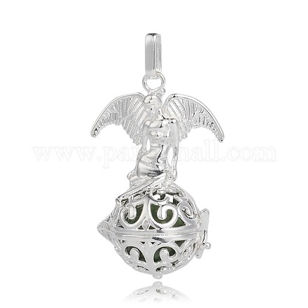 Silver Color Plated Brass Hollow Round Cage Pendants KK-J248-05S-1