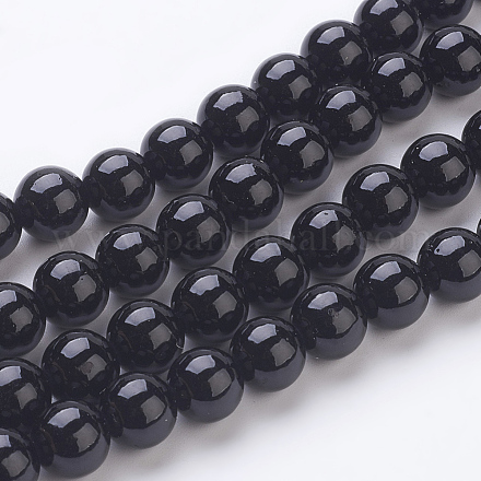 Chapelets de perles en pierre noire synthétique G-H1628-6mm-1-1