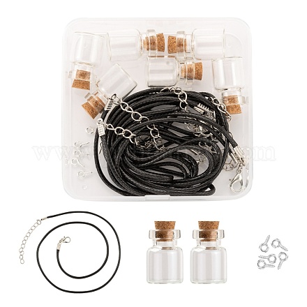 DIYネックレス作りキット  ガラス瓶ペンダントを含む  アイアンスクリューアイピンヒートンキャップ  ワックスコードネックレス作り  ミックスカラー  18個/セット DIY-FS0001-85-1