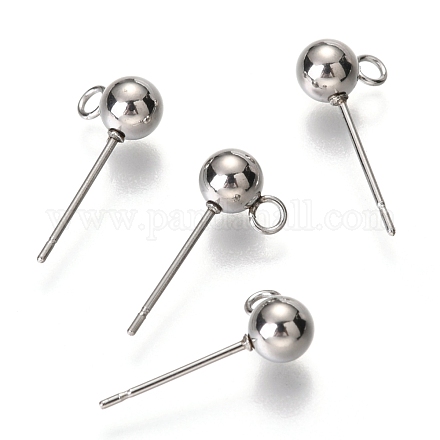 Original Color 304 Stainless Steel Ball Post Stud Earring Findings X-STAS-C018-23P-01-1
