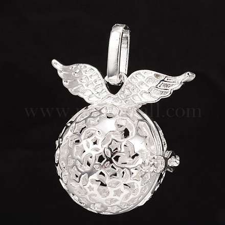Eco-Friendly Rack Plating Brass Hollow Round with Wing Cage Pendants KK-M180-08S-RS-1