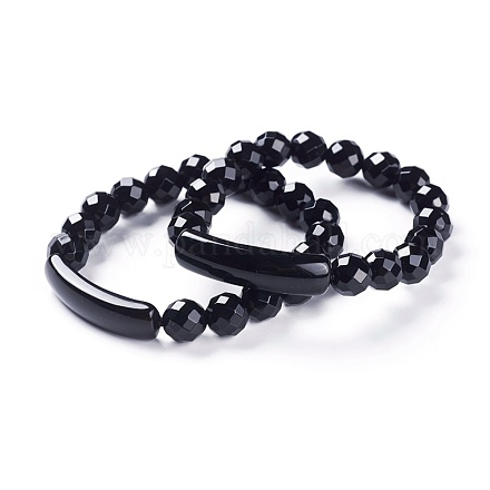 Natural Black Agate Round Beads Stretch Bracelets BJEW-L659-02A-1