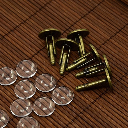 Anciens supports du bac bronze laiton boutons de manchette avec verre clair en forme de dôme couvre ensembles pour création de l'image bouton brassard  DIY-D0093-NF-1