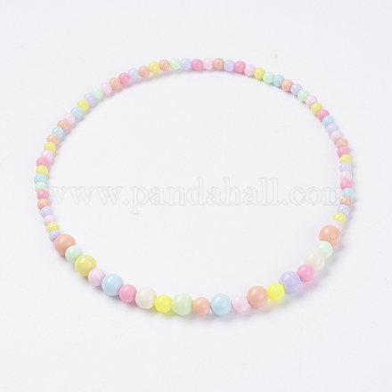 Solide Chunky Bubblegum Acryl Ball Perlen Kinder Halsketten NJEW-JN02091-04-1