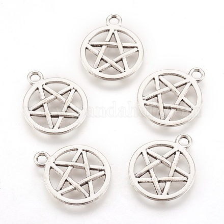 Tibetan Style Alloy Flat Round with Star Charms TIBEP-5248-AS-FF-1