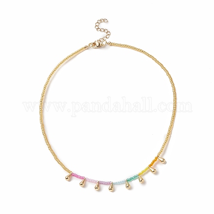 Collier pendentif en forme de larme en laiton avec des perles de verre pour les femmes NJEW-JN04227-1