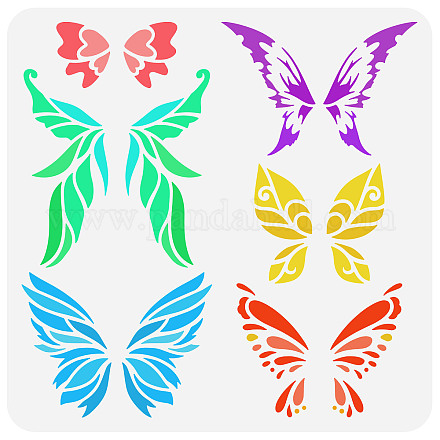 FINGERINSPIRE Fairy Wings Stencil 11.8x11.8 inch 6 Pairs Butterfly Wings Plastic PET Beautiful Butterflies Stencil Reusable Craft Stencil Template for Wall DIY-WH0391-0045-1