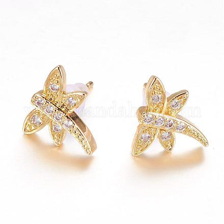 Brass Micro Pave Cubic Zirconia Stud Earrings EJEW-P119-11G-1