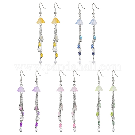 Boucles d'oreilles pendantes en verre et perles de graines de style bohème EJEW-JE05579-1
