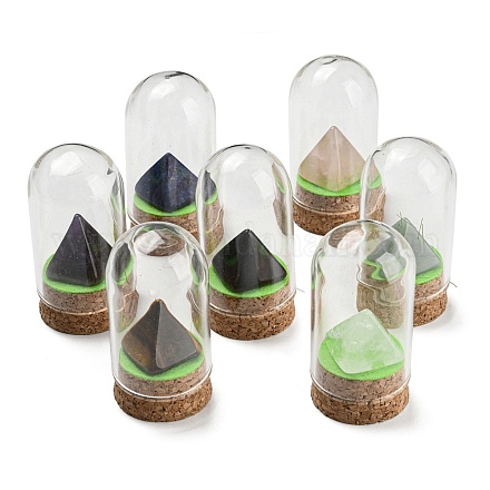 Pyramidendekoration aus natürlichen Edelsteinen mit Glaskuppel-Cloche-Abdeckung DJEW-B009-01-1