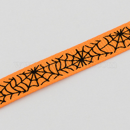 Single Face Spider Web Printed Polyester Grosgrain Ribbon X-OCOR-S029-9mm-02-1