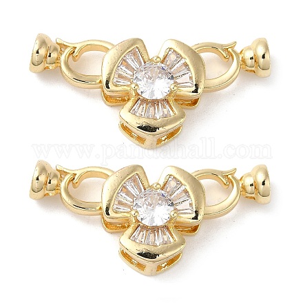 Rack Plating Brass Pave Clear Cubic Zirconia Fold Over Clasps KK-E084-29G-1