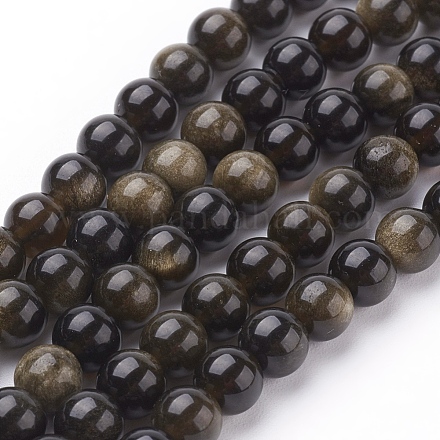 Chapelets de perles en obsidienne dorée naturelle X-G-C076-6mm-5-1
