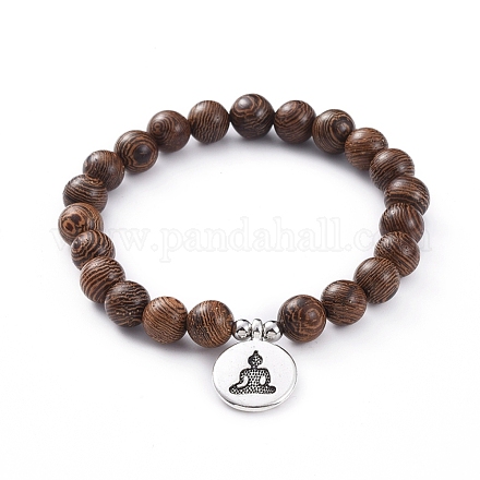 Perles de bois unisexes bracelets à breloques extensibles BJEW-JB04959-03-1